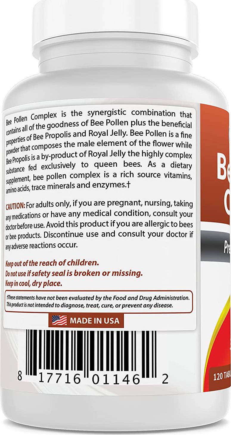 Best Naturals Bee Pollen Complex 1000 mg 120 Tablets