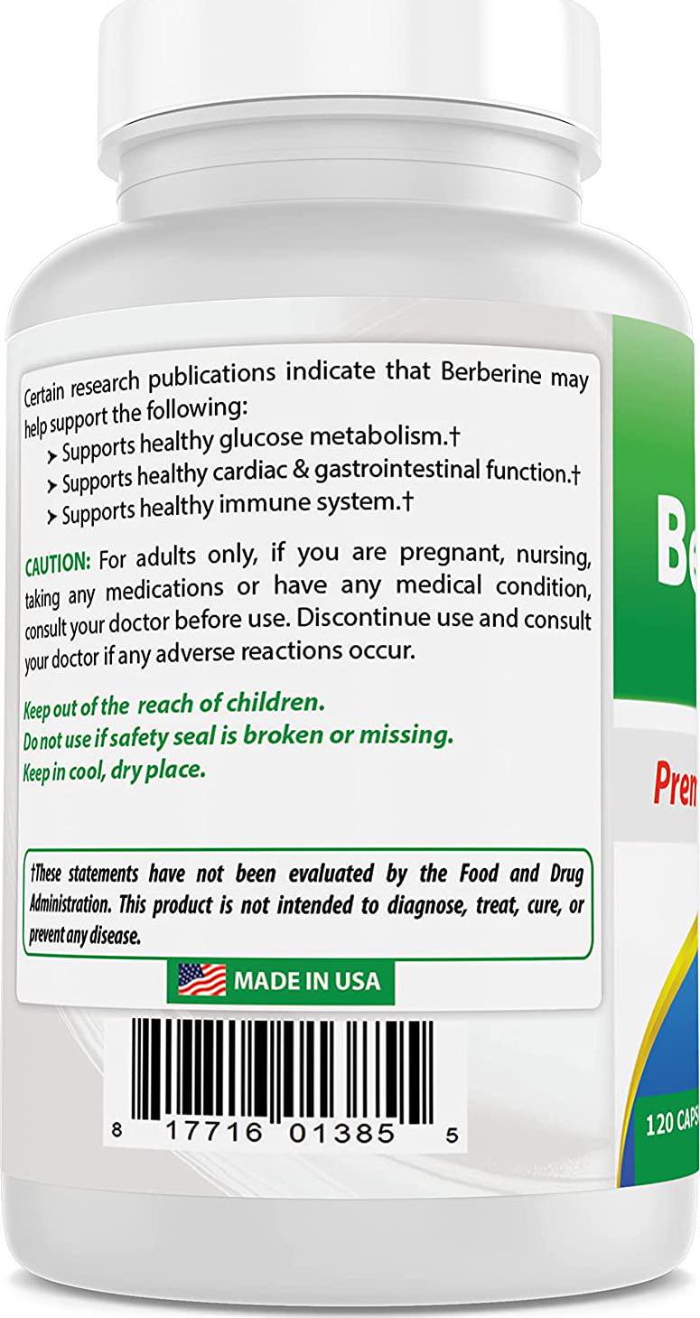 Best Naturals Berberine Plus 1000mg/Serving Supports Healthy Glucose Metabolism (Non-GMO) 120 Capsules