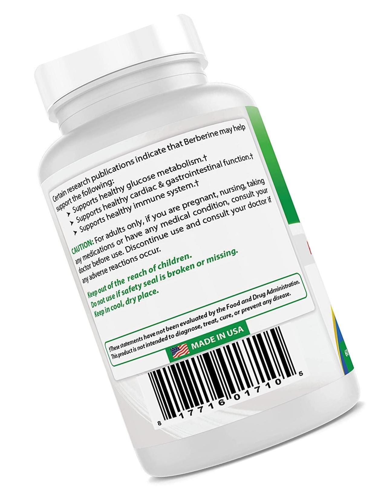Best Naturals Berberine Plus 1000mg per Serving, (Non-GMO) 60 Capsules - Contains Berberine HCL 1000mg, Vitamin C 120mg and Zinc Gluconate 30 mg