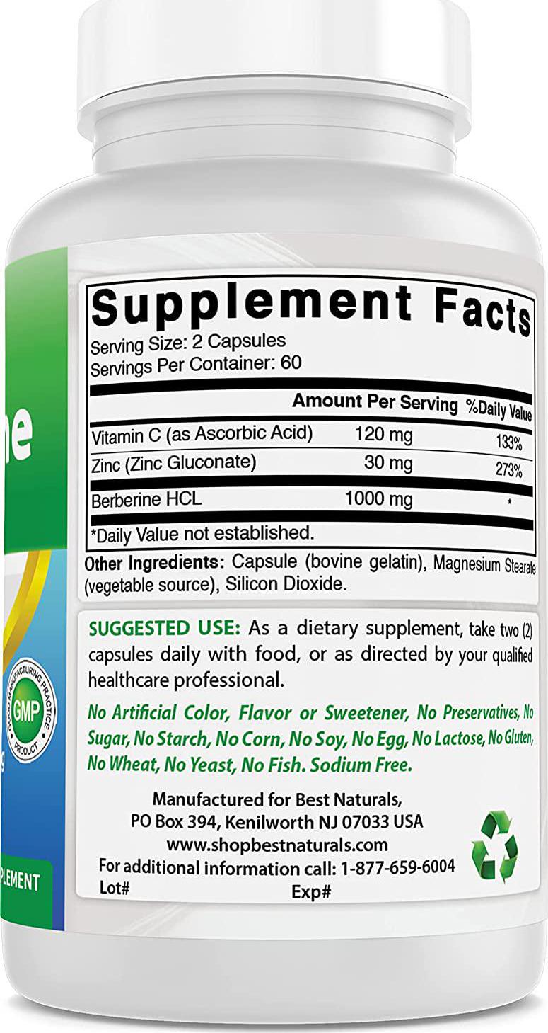 Best Naturals Berberine Plus 1000mg/Serving Supports Healthy Glucose Metabolism (Non-GMO) 120 Capsules