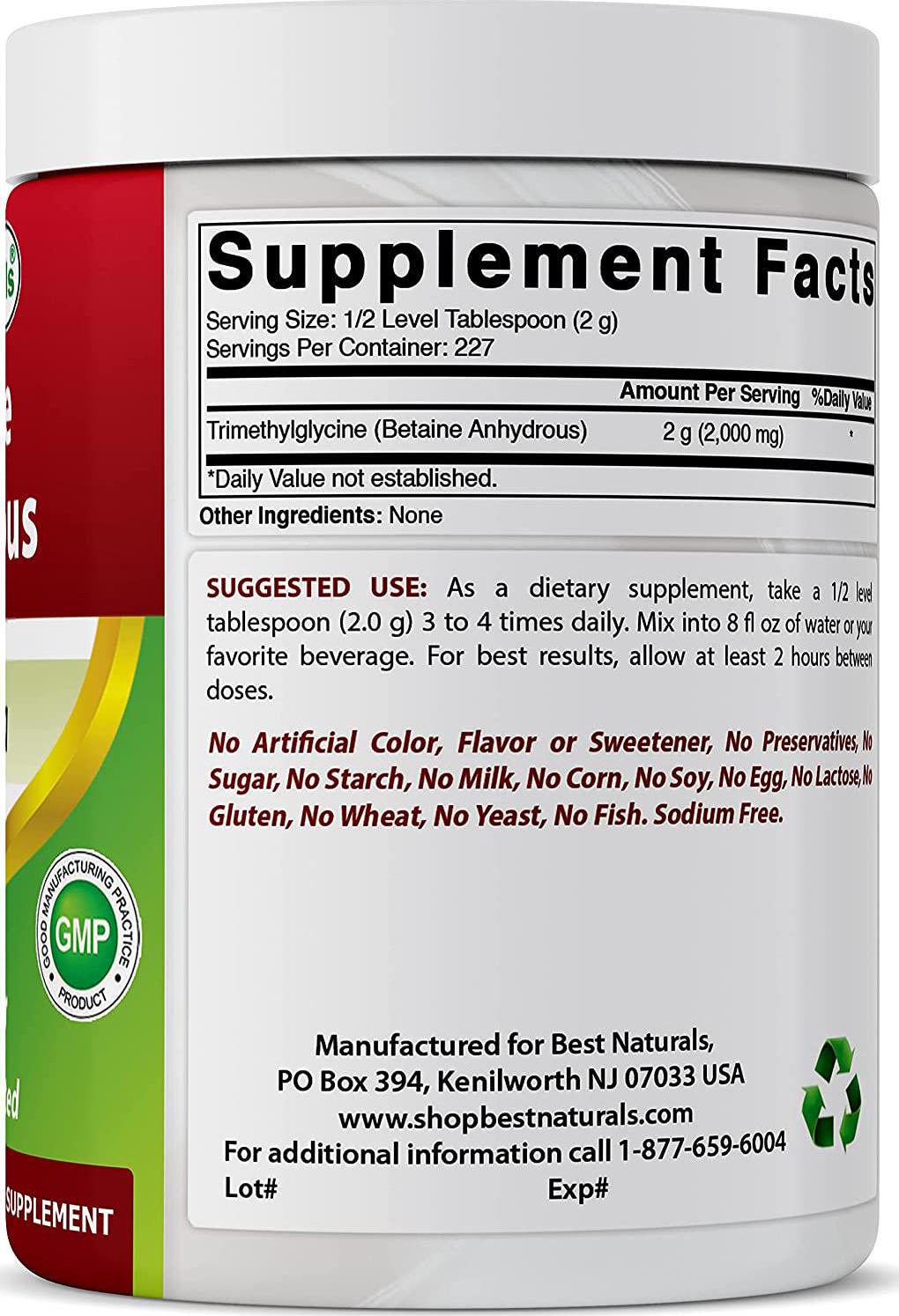 Best Naturals Betaine Anhydrous Trimethylglycine (TMG) Pure Powder 1 Pound