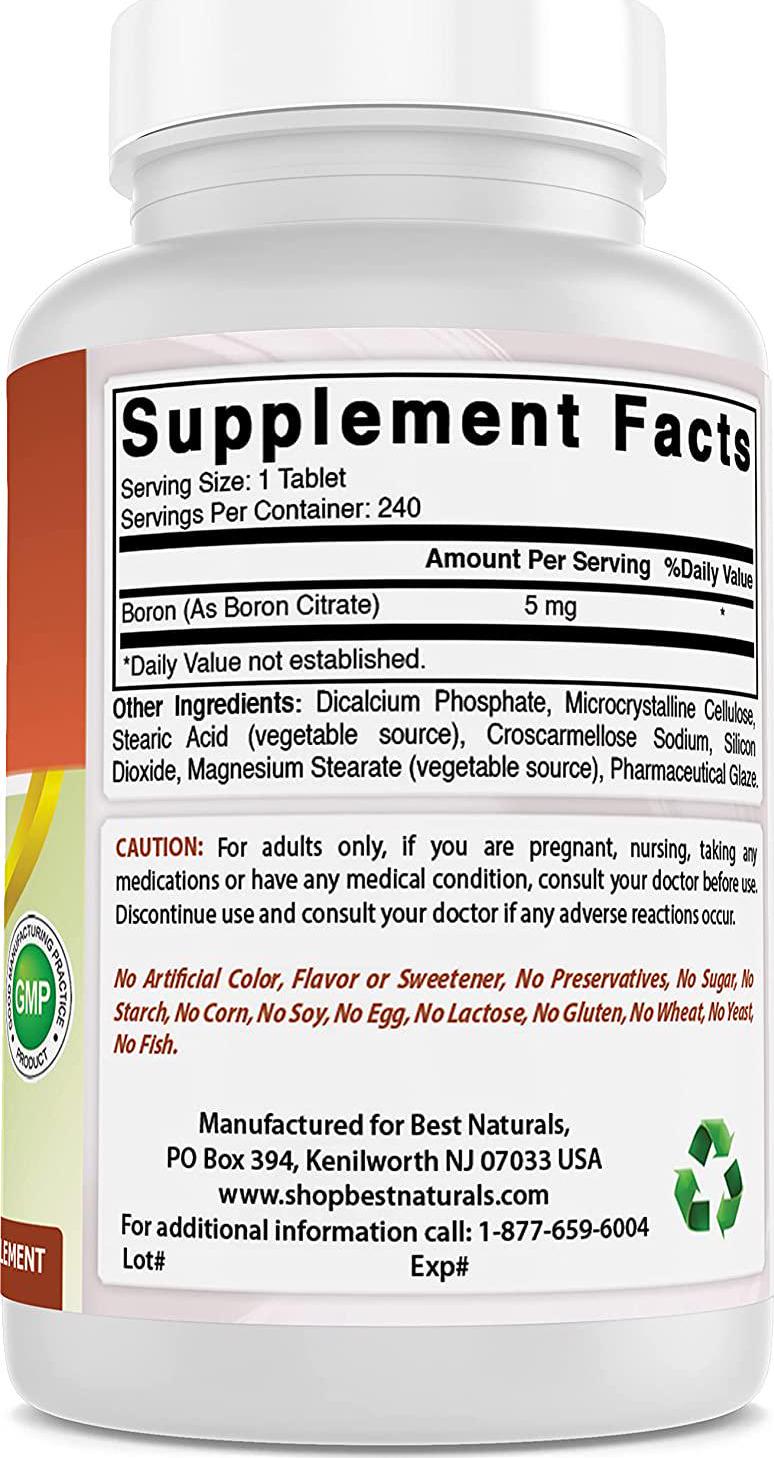 Best Naturals Boron Supplements 5 mg 240 Tablets (240 Count (Pack of 1))