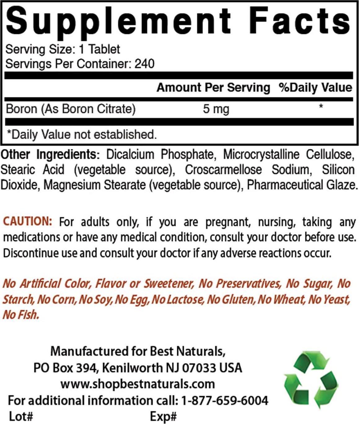 Best Naturals Boron Supplements 5 mg 240 Tablets (240 Count (Pack of 1))