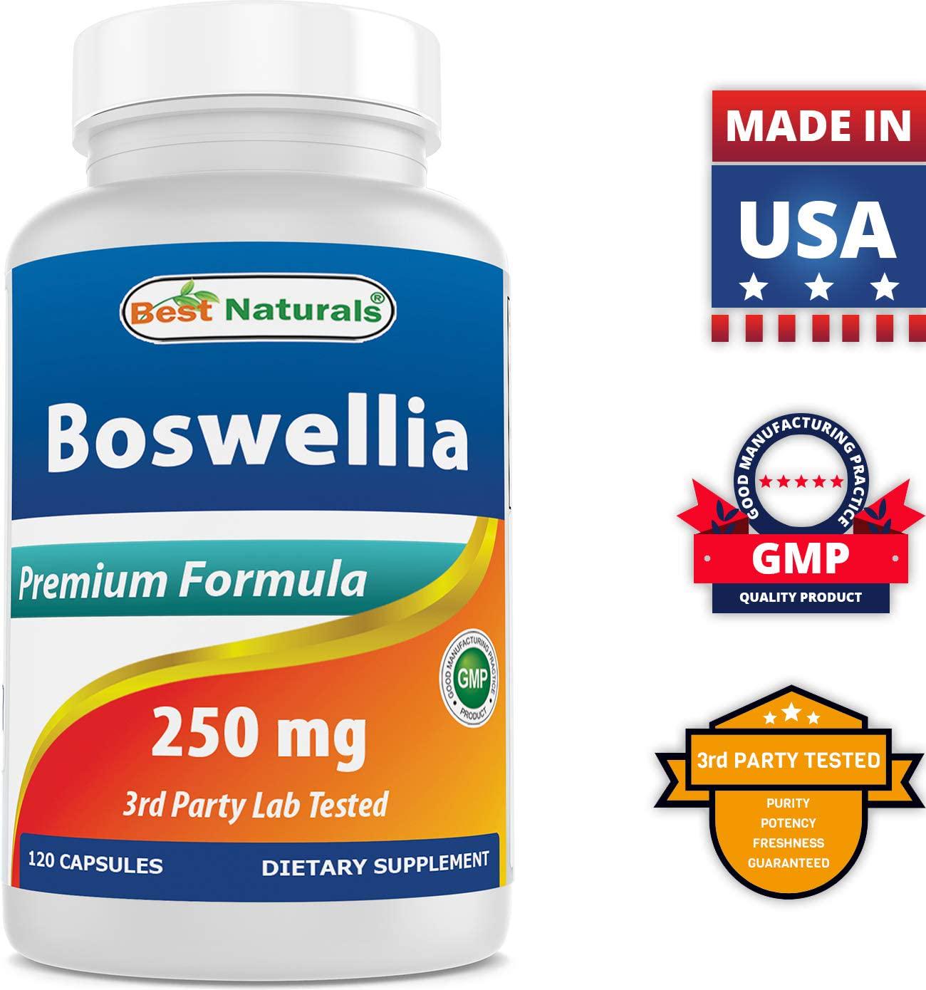 Best Naturals Boswellia Serrata Joint Health 250 mg 120 Capsules - Standardized to 65% Boswellic Acid
