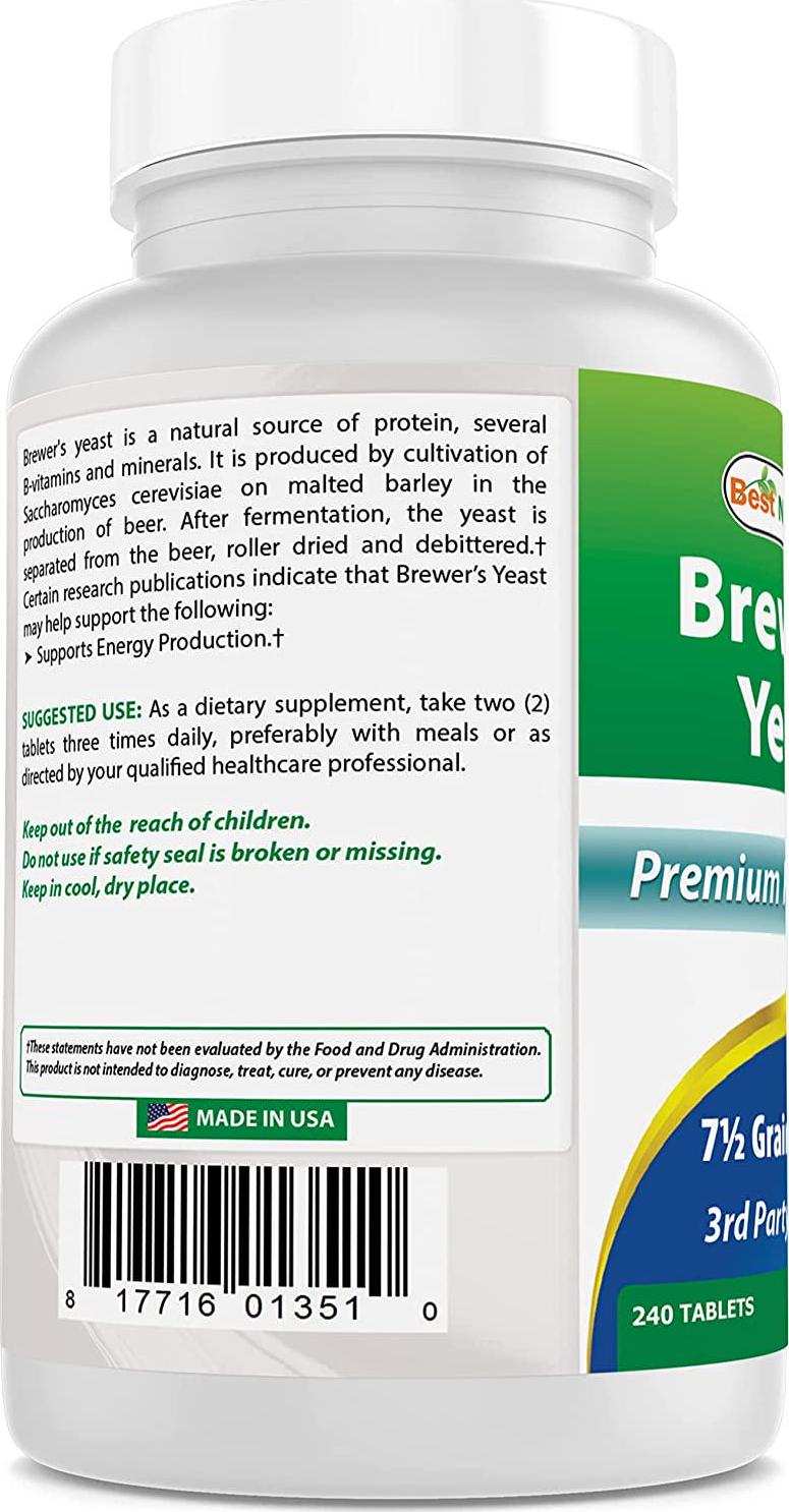 Best Naturals, Brewers Yeast, 7-1/2 Grains with Vitamin B1, Vitamin B2, 1000 mg 240 Tablets (240 Count (Pack of 2))