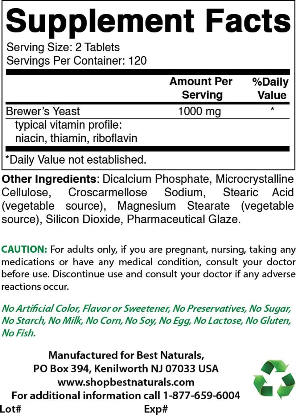 Best Naturals Brewers Yeast Tablets 500 mg 240 Tablets
