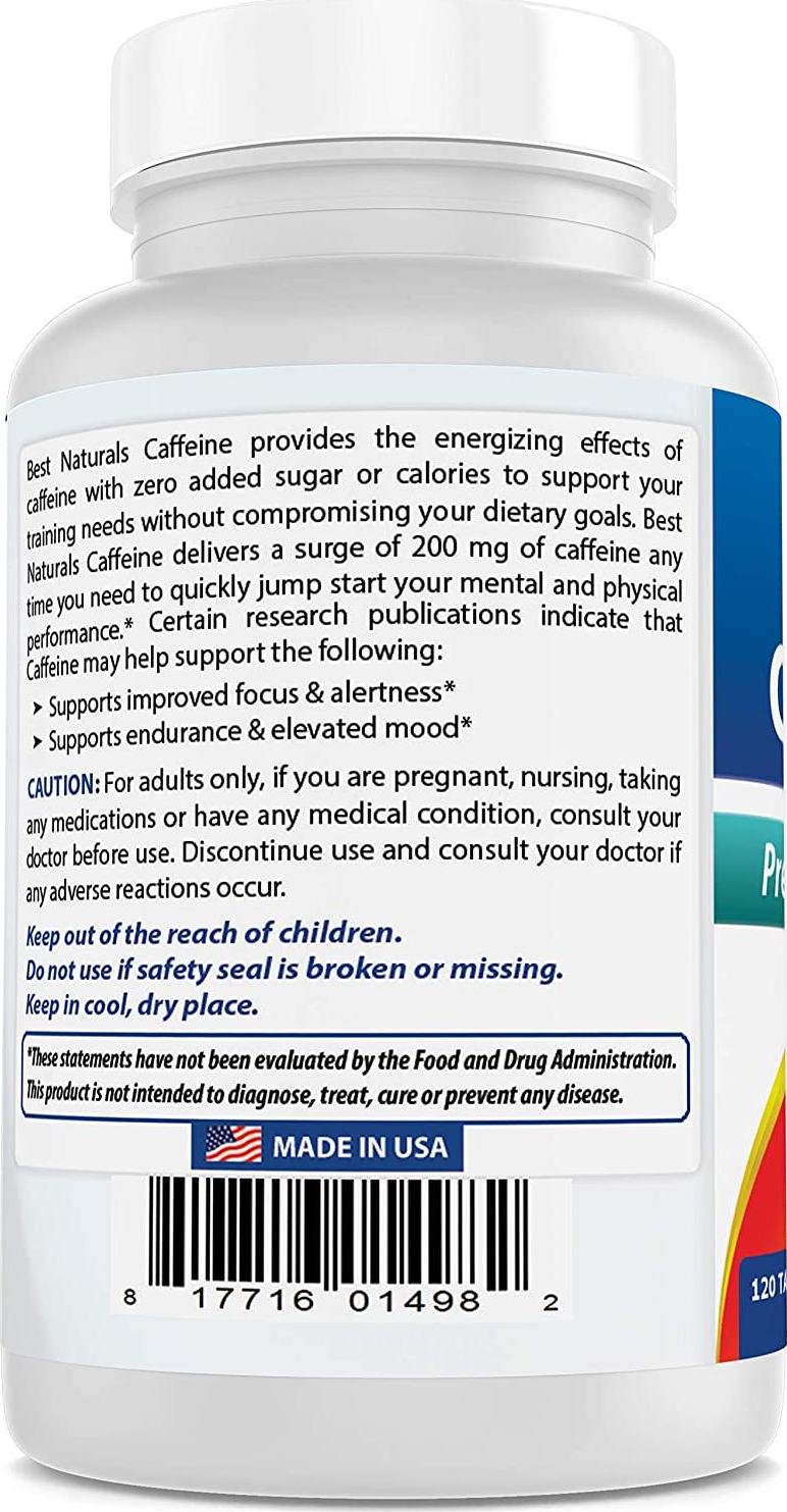Best Naturals Caffeine Pills 200mg 120 Tablets - Non Habit - Proven No Crash or Jitters