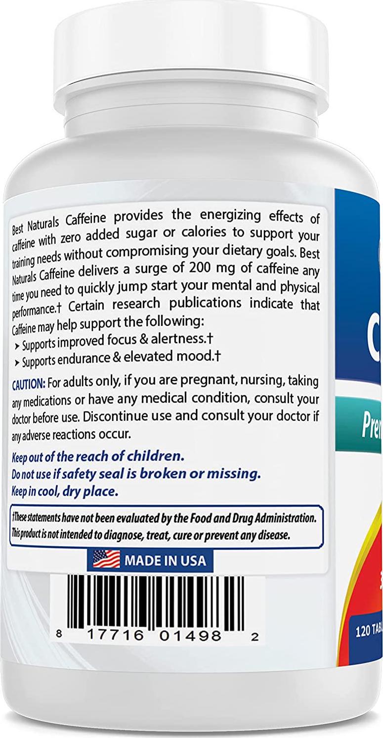 Best Naturals Caffeine Pills 200mg, 120 Count