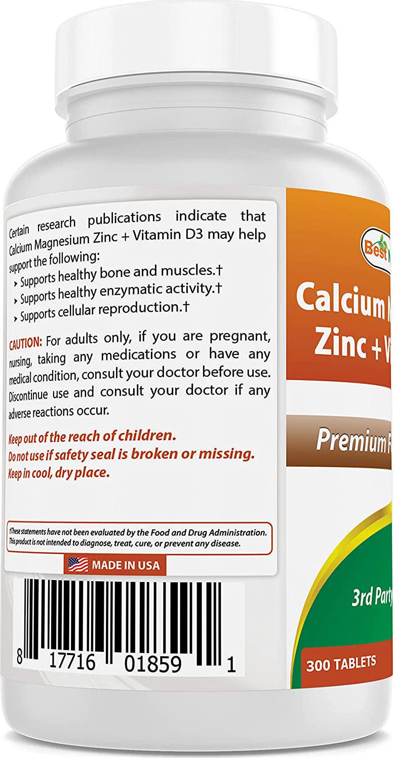 Best Naturals Calcium Magnesium Zinc with D3 300 Tablets