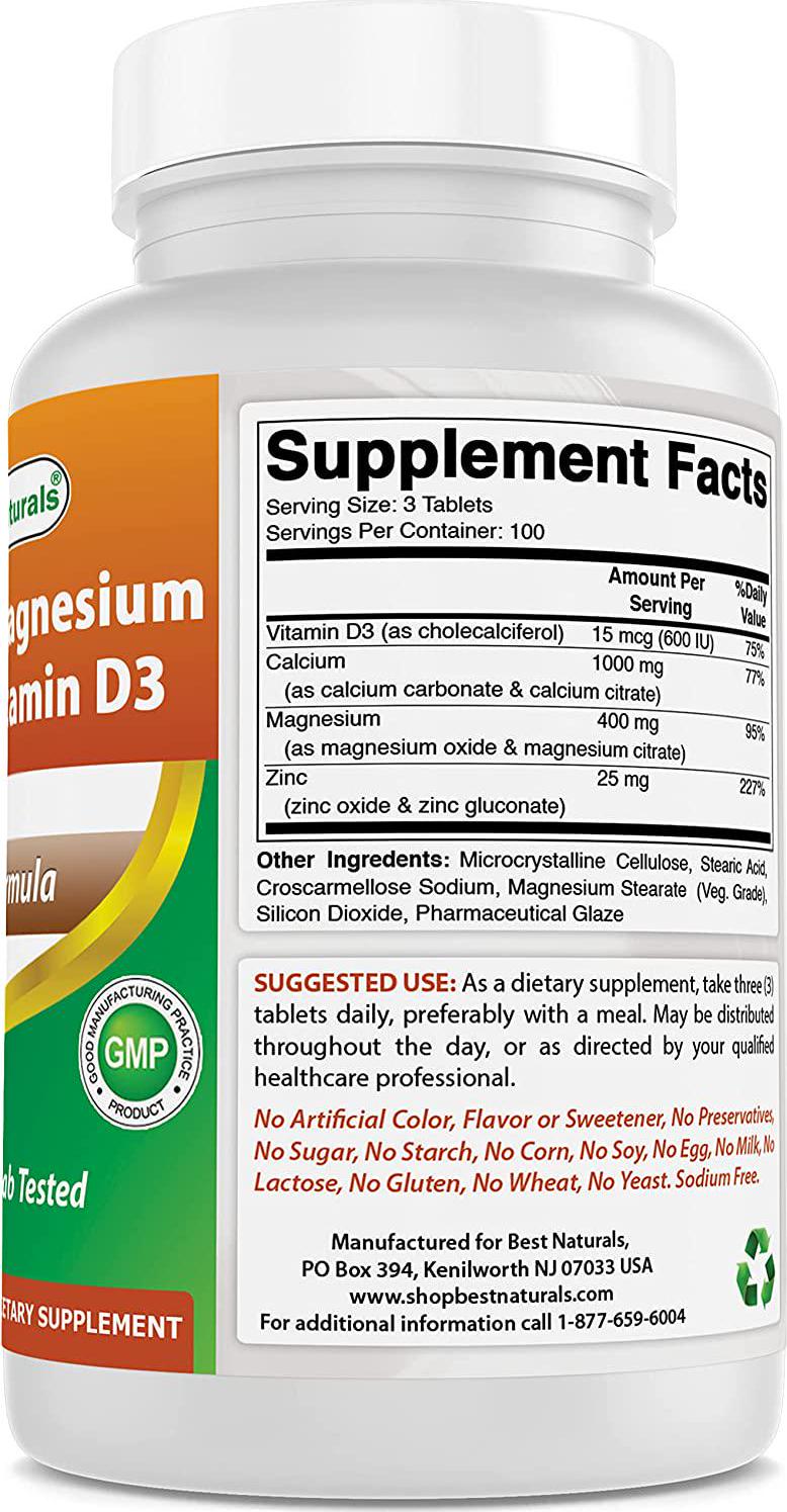 Best Naturals Calcium Magnesium Zinc with D3 300 Tablets