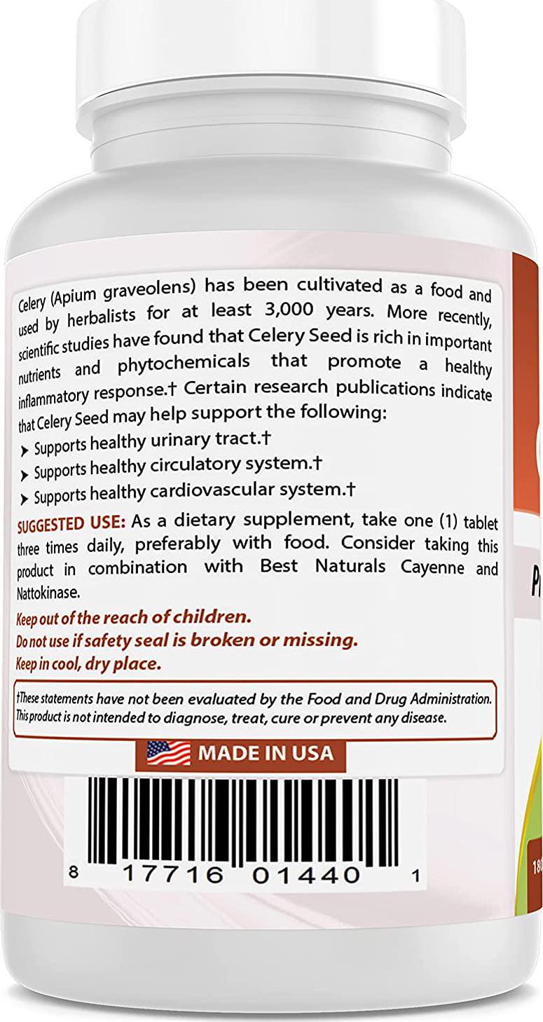 Best Naturals Celery Seed 600 Mg Tablet, 180 Count