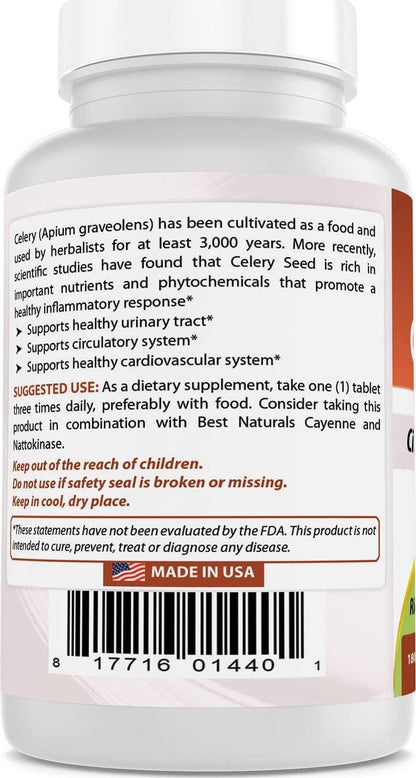 Best Naturals Celery Seed 600 Mg Tablet, 180 Count