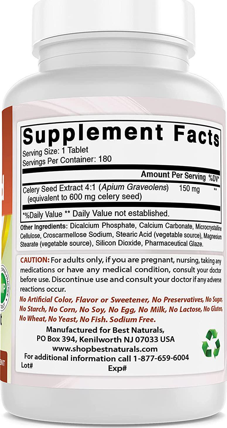 Best Naturals Celery Seed 600 Mg Tablet, 180 Count