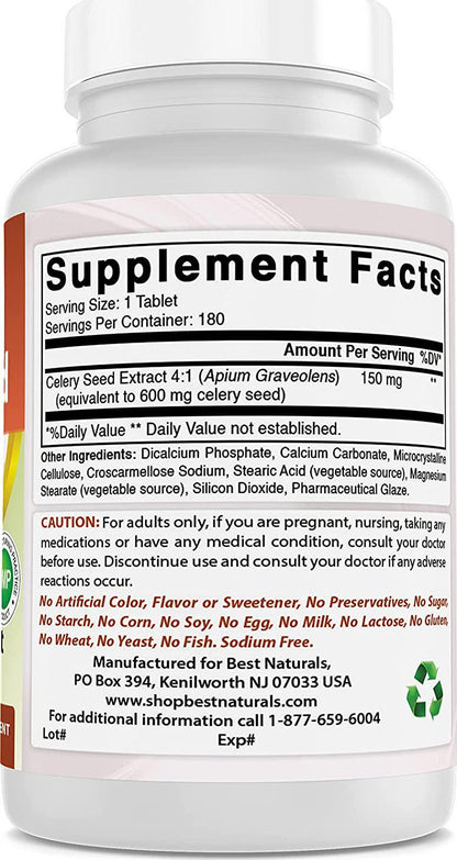 Best Naturals Celery Seed 600 Mg Tablet, 180 Count