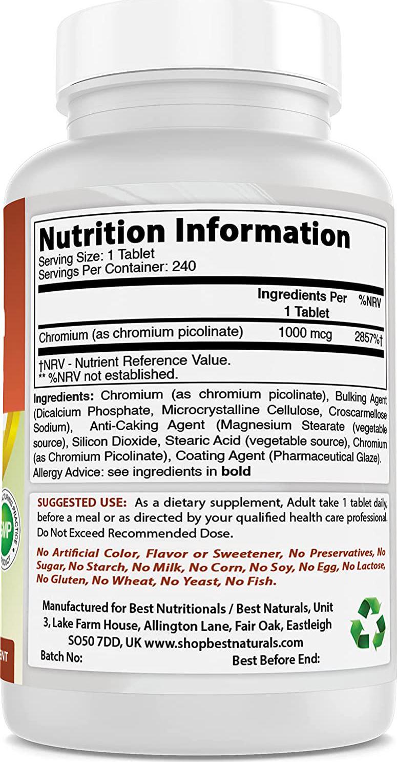 Best Naturals Chromium Picolinate 1000 mcg 240 Tablets