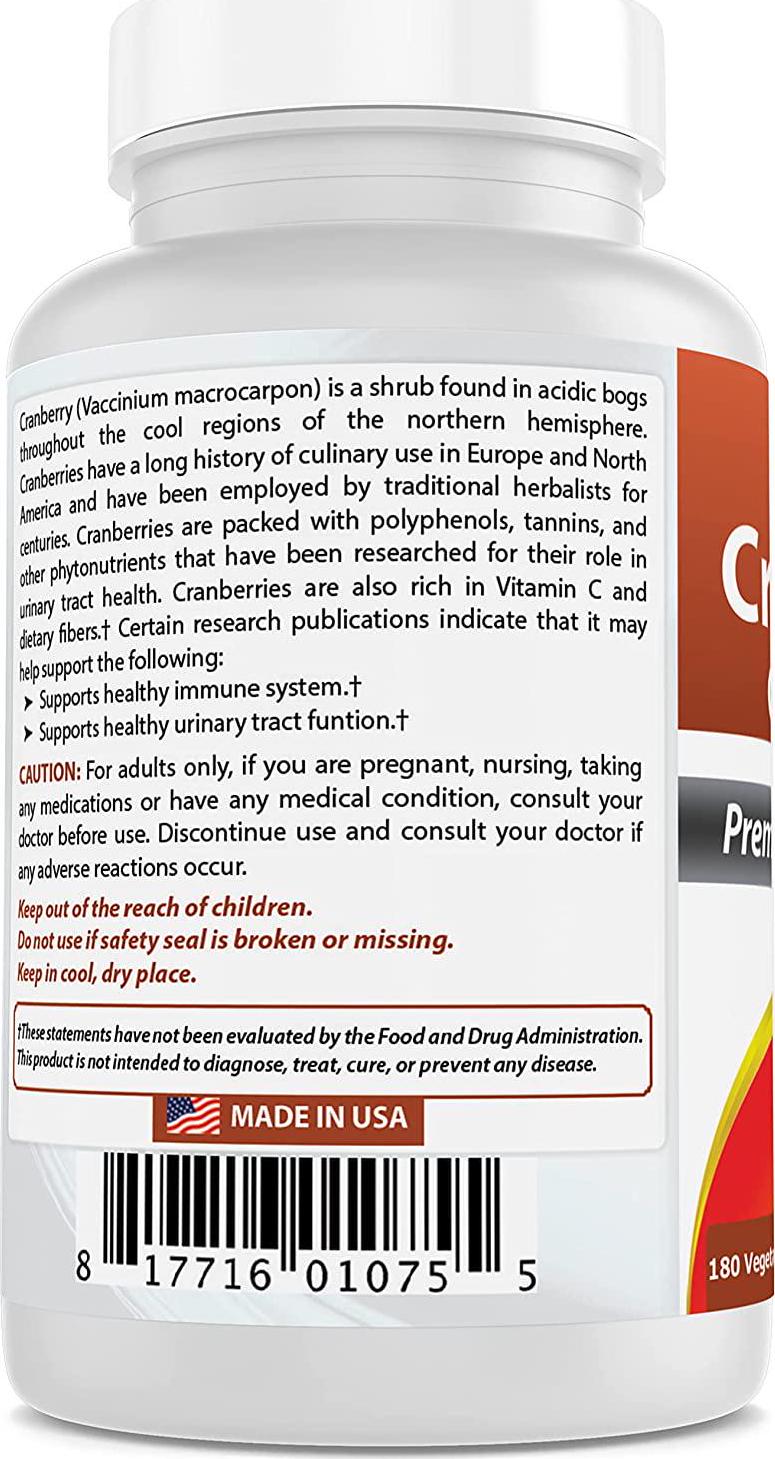 Best Naturals Cranberry Pills 3x Concentrate Veggie Capsule, 12600 mg, 180 Count