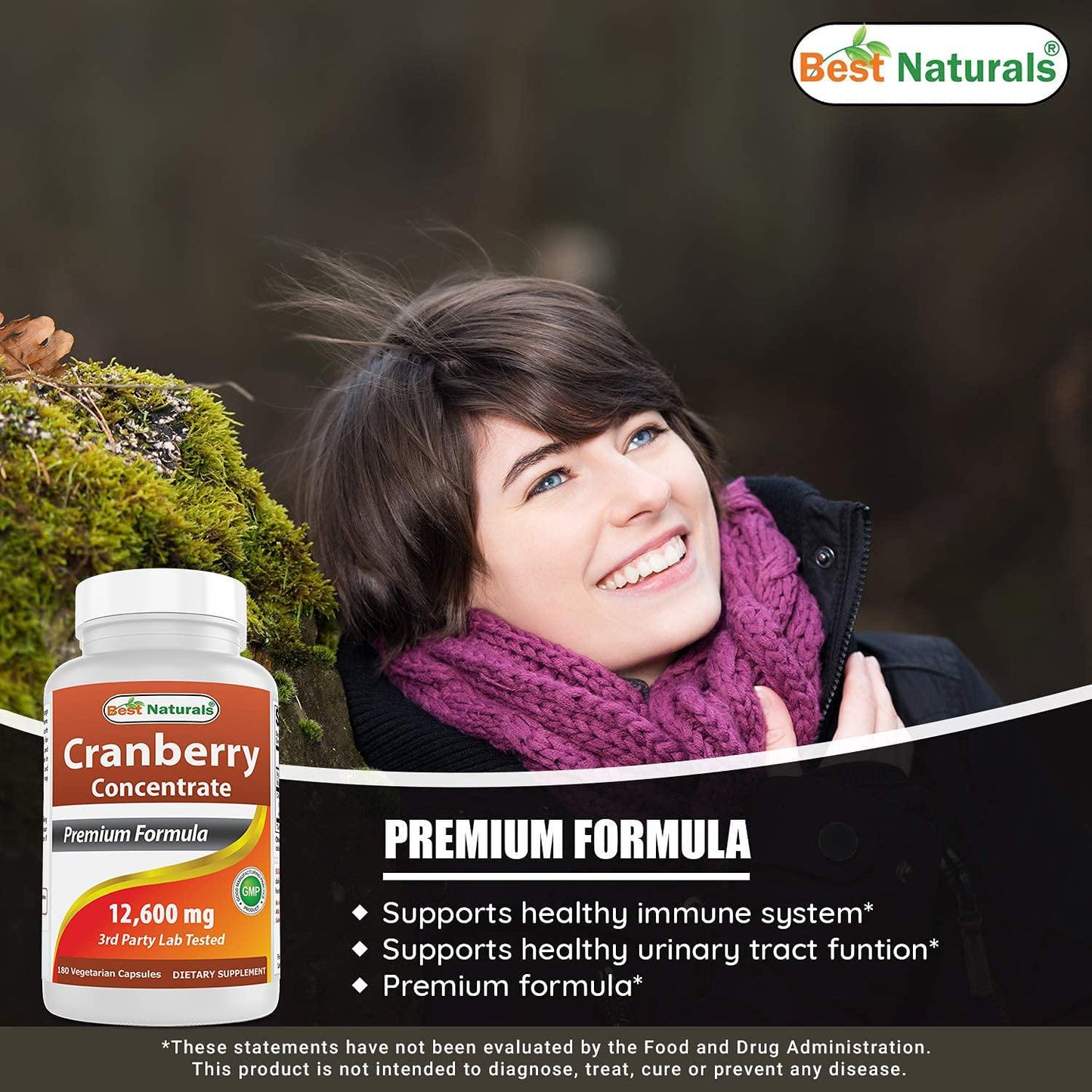 Best Naturals Cranberry Pills 3x Concentrate Veggie Capsule, 12600 mg, 180 Count