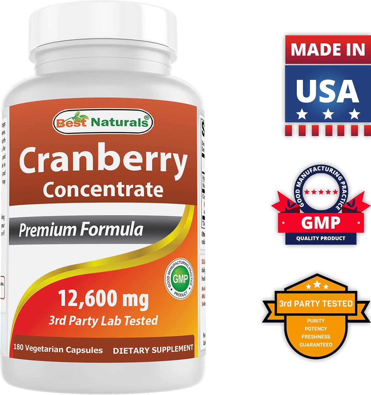 Best Naturals Cranberry Pills 3x Concentrate Veggie Capsule, 12600 mg, 180 Count