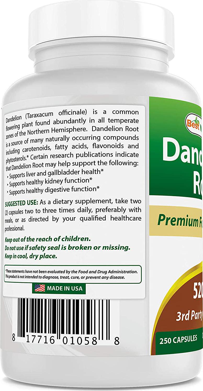Best Naturals Dandelion Root 520 mg 250 Capsules