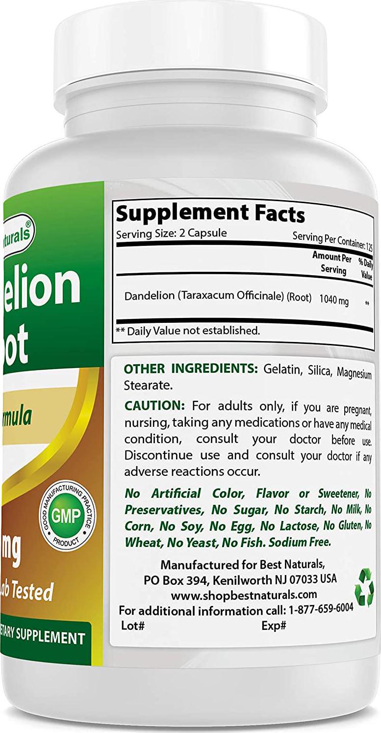 Best Naturals Dandelion Root 520 mg 250 Capsules