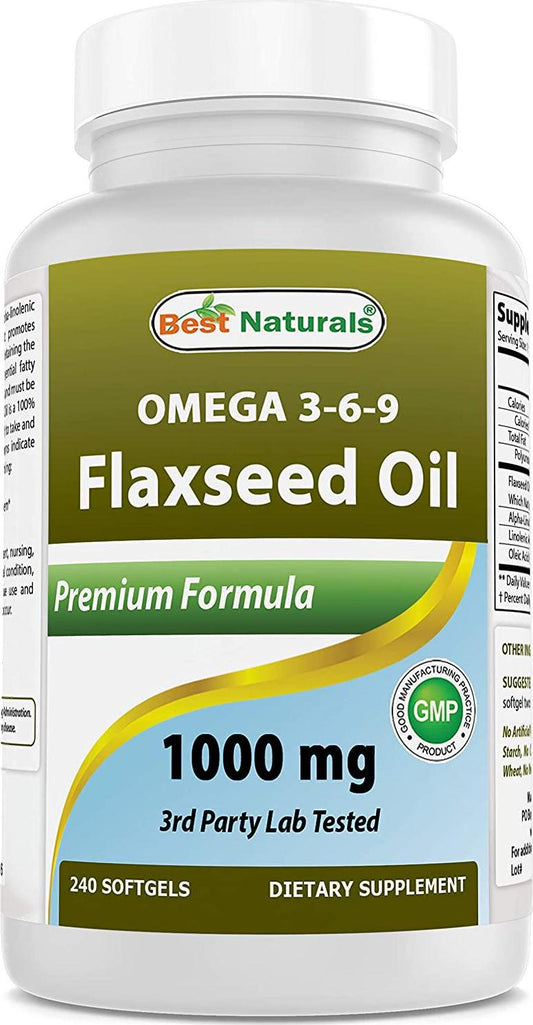 Best Naturals Flaxseed Oil 1000 mg 240 Softgels - Omega-3-6-9 for Heart Health