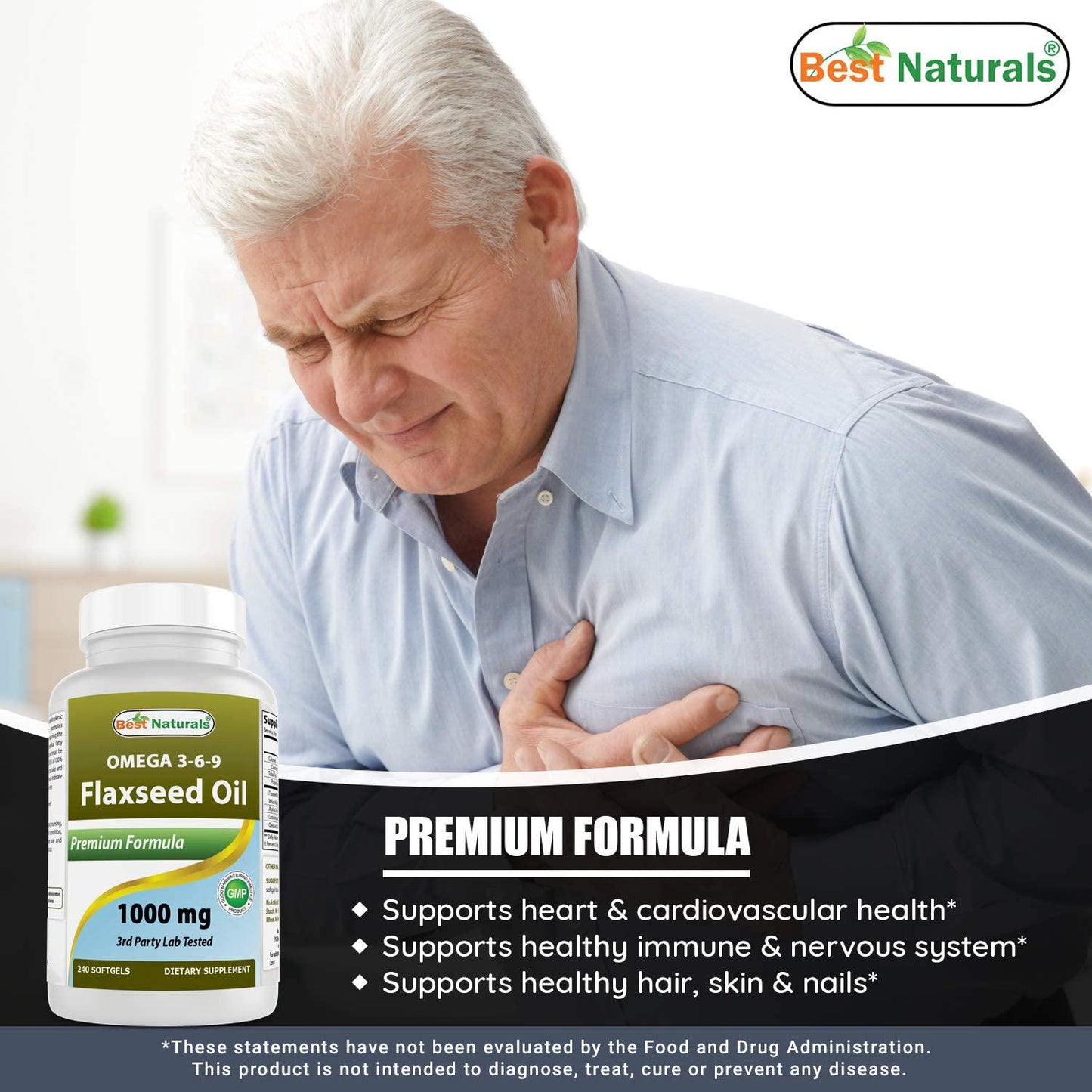 Best Naturals Flaxseed Oil 1000 mg 240 Softgels - Omega-3-6-9 for Heart Health