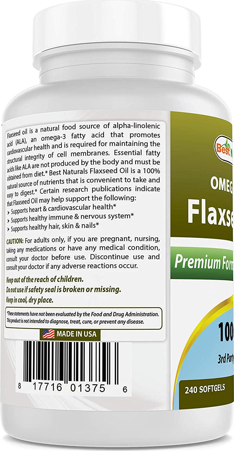 Best Naturals Flaxseed Oil 1000 mg 240 Softgels - Omega-3-6-9 for Heart Health
