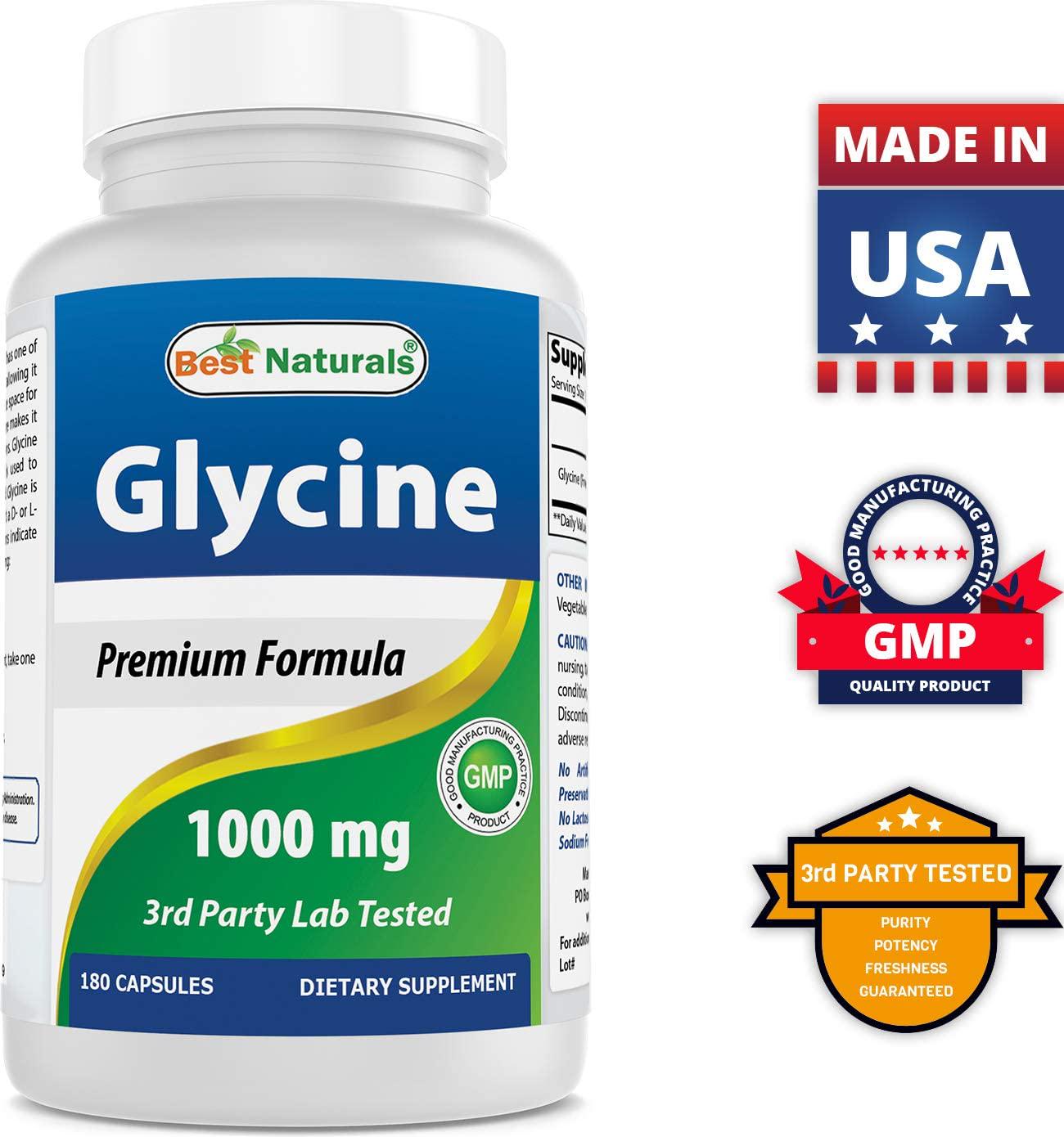 Best Naturals Glycine Supplement 1000 Mg for Energy Production, 180Count
