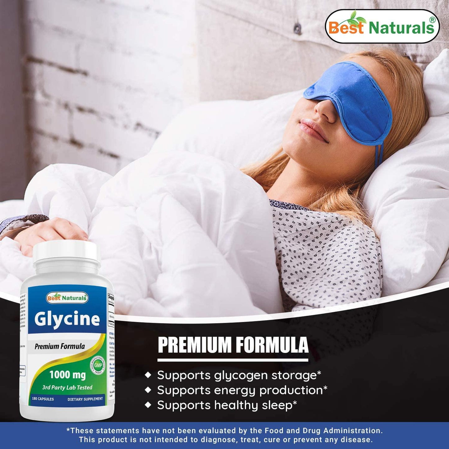 Best Naturals Glycine Supplement 1000 Mg for Energy Production, 180Count