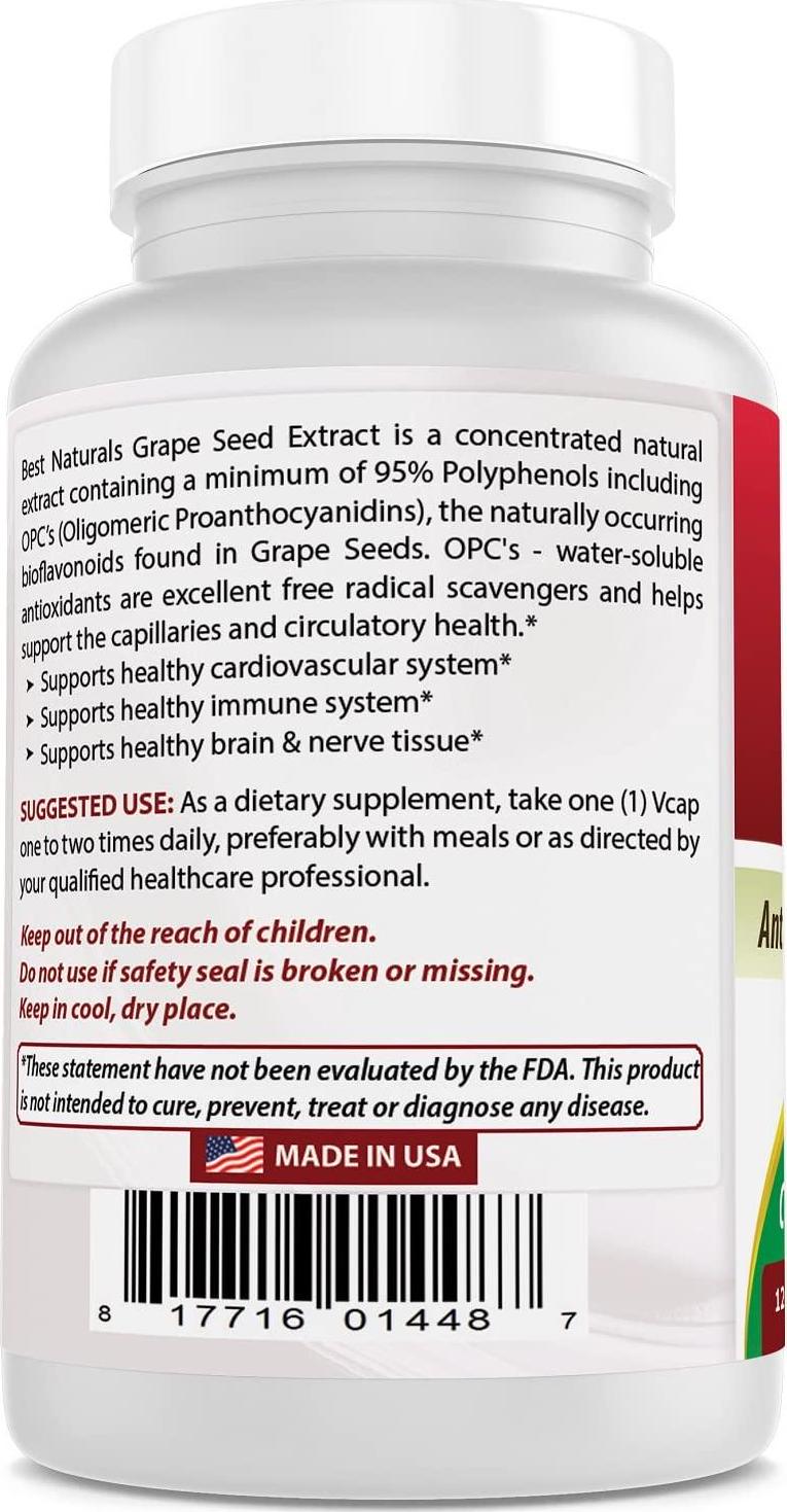 Best Naturals Grape Seed Extract 400 mg Veggie Capsule, 120 Count