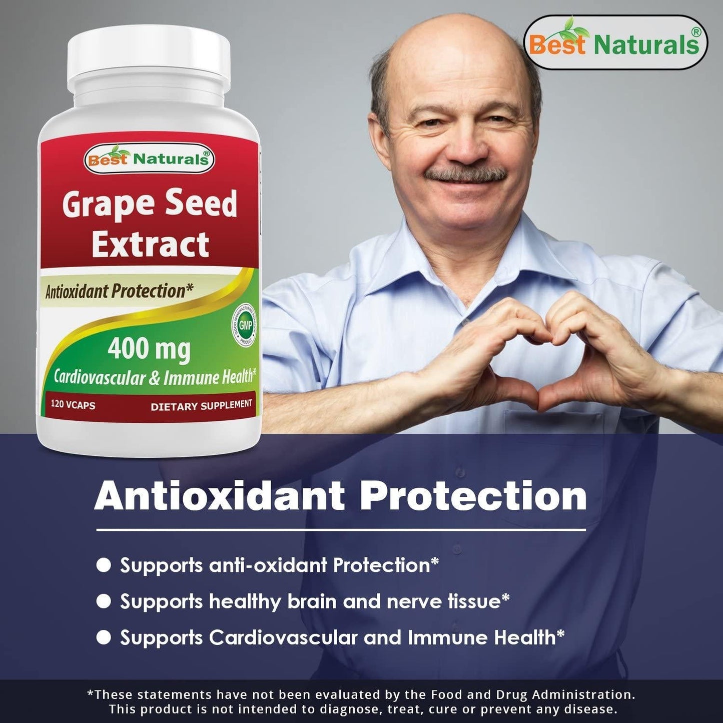 Best Naturals Grape Seed Extract 400 mg Veggie Capsule, 120 Count