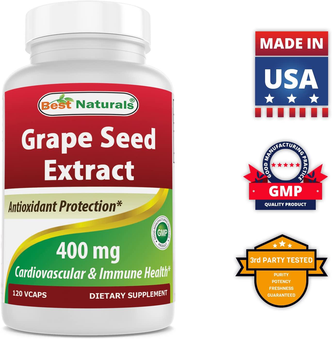 Best Naturals Grape Seed Extract 400 mg Veggie Capsule, 120 Count