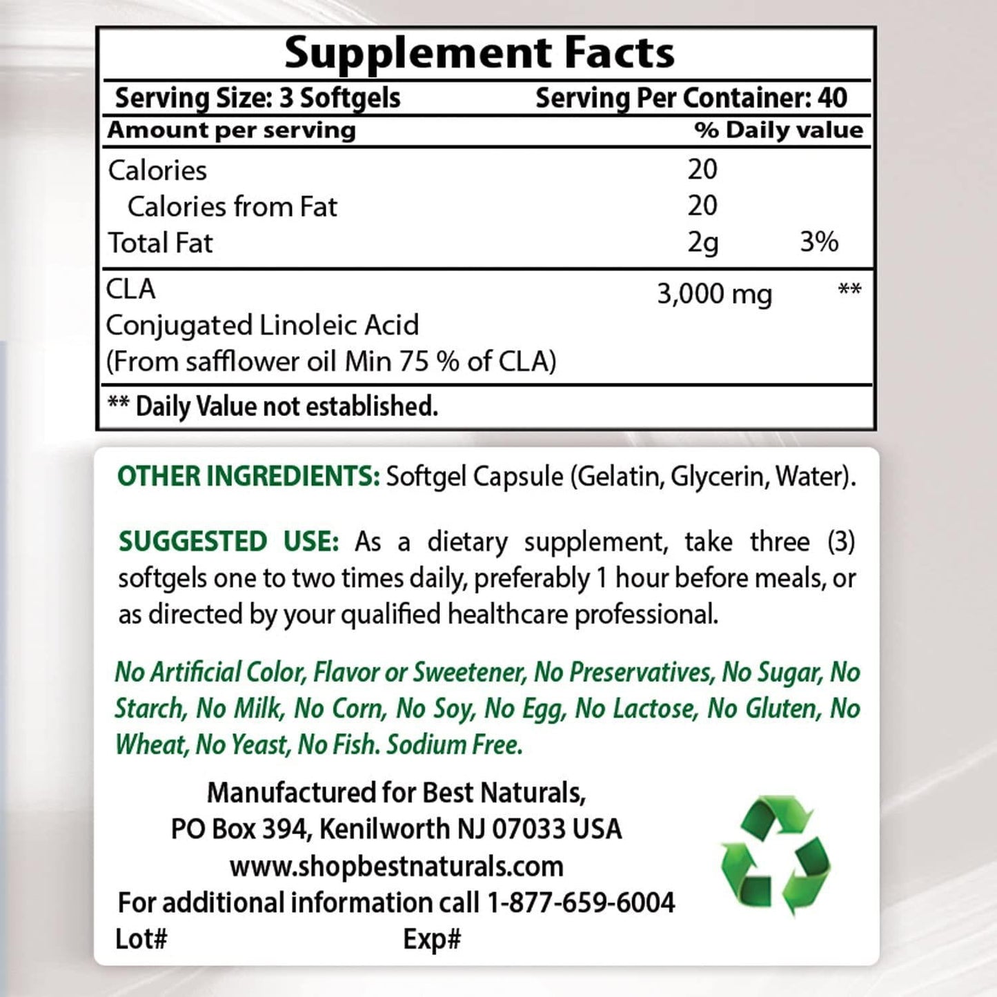 Best Naturals High Potency CLA, 1000 mg, 120 Softgels