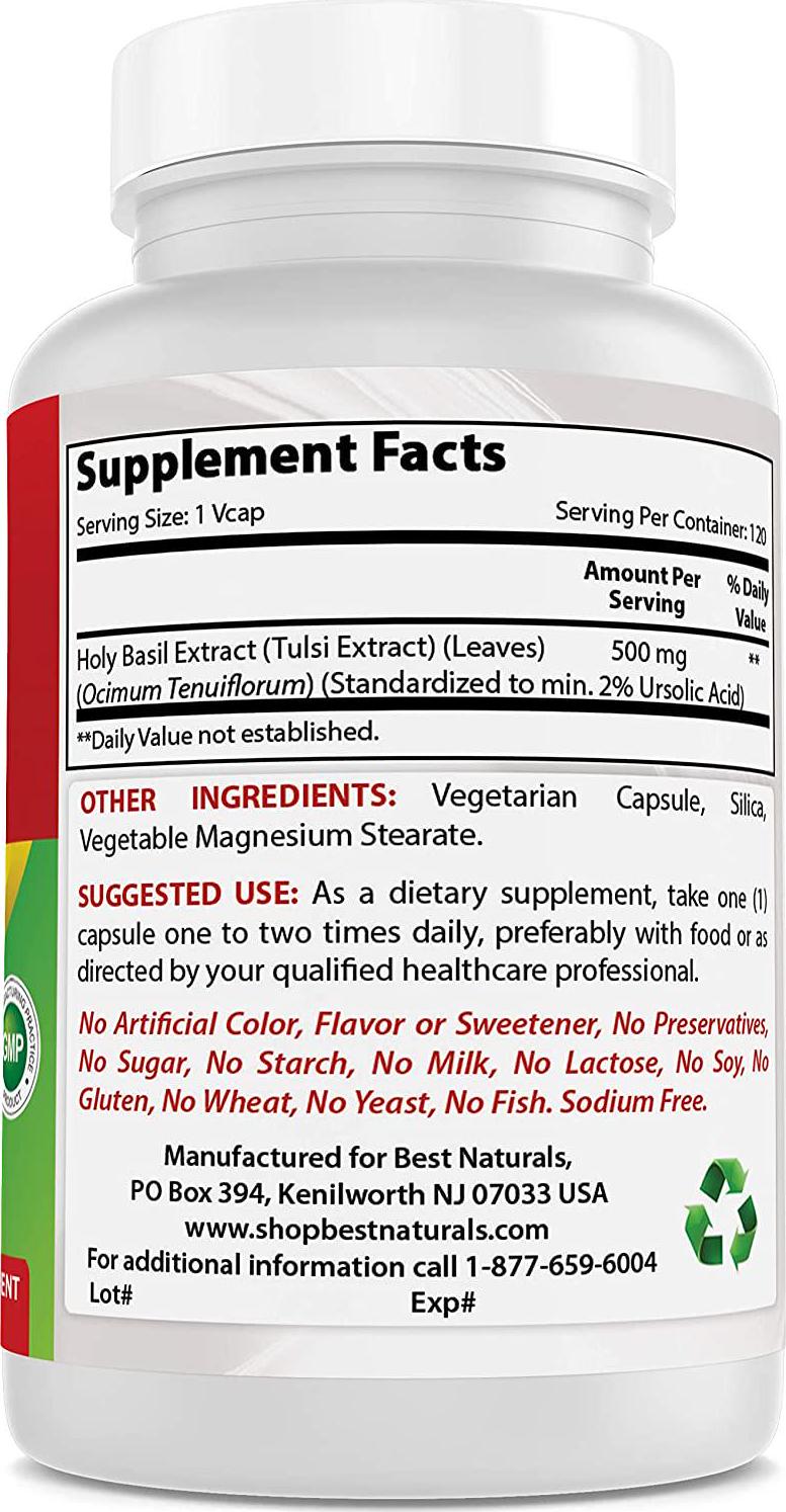 Best Naturals Holy Basil Stress Management 500 mg 120 Veggie Capsules
