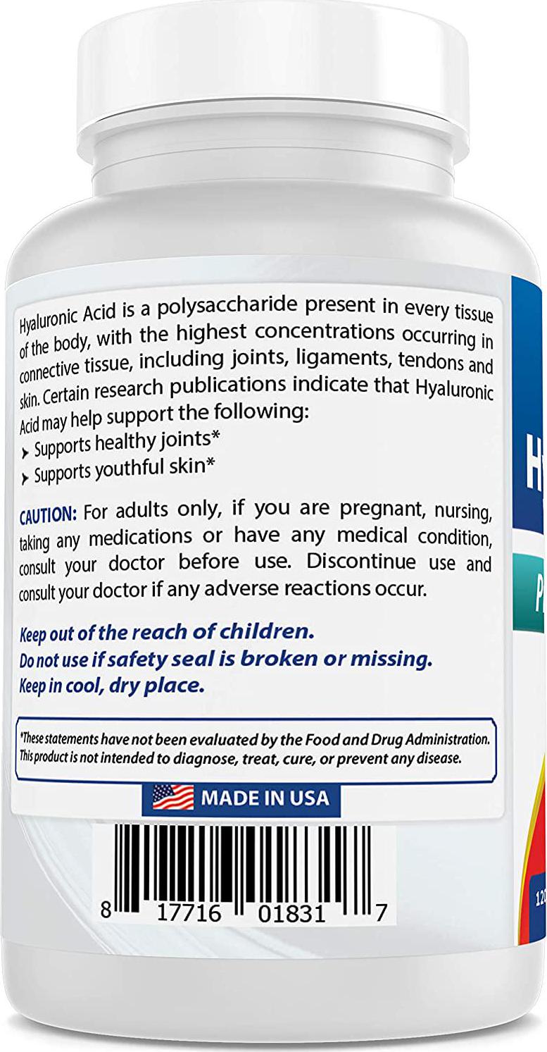 Best Naturals Hyaluronic Acid 200 mg 120 Tablets (Non-GMO, Gluten Free) - Promotes Youthful Healthy Skin and Healthy Joint Function (120 Count (Pack of 1))