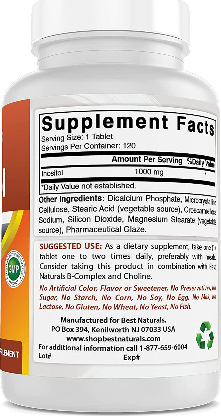 Best Naturals Inositol 1000mg 120 Tablets - also called vitamin B8