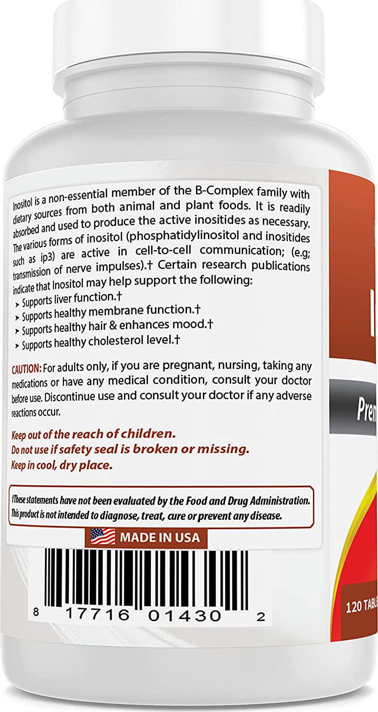 Best Naturals Inositol 1000mg 120 Tablets - also called vitamin B8