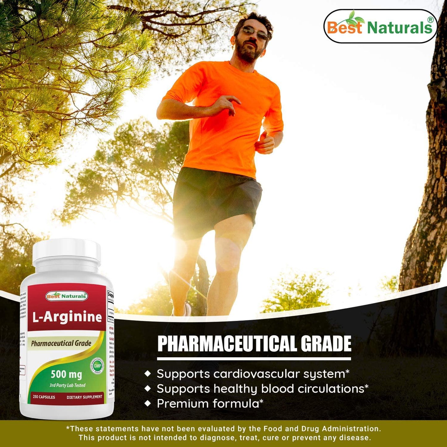 Best Naturals L-Arginine 500mg 250 Capsules - Pharmaceutical Grade L Arginine supplement promotes nitric oxide synthesis