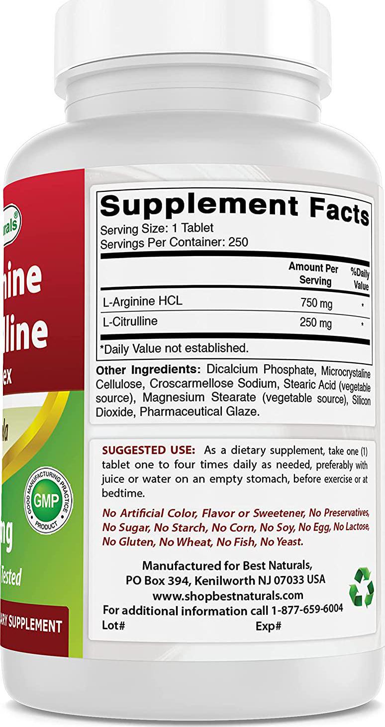 Best Naturals L-Arginine L-Citruline Complex Tablets, 250 Count