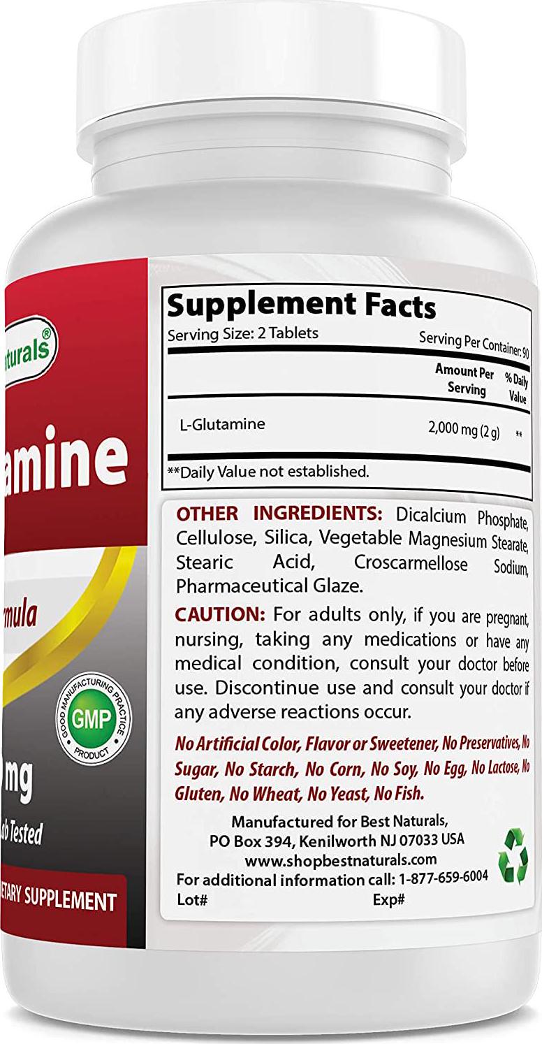 Best Naturals L-Glutamine 1000mg Fuel for Workout (Non-GMO) Tablets, 180 Count