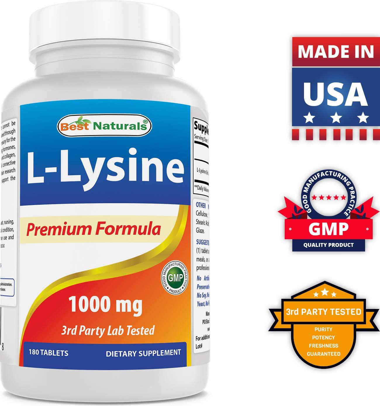 Best Naturals L-Lysine 1000mg 180 Tablets (180 Count (Pack of 2))