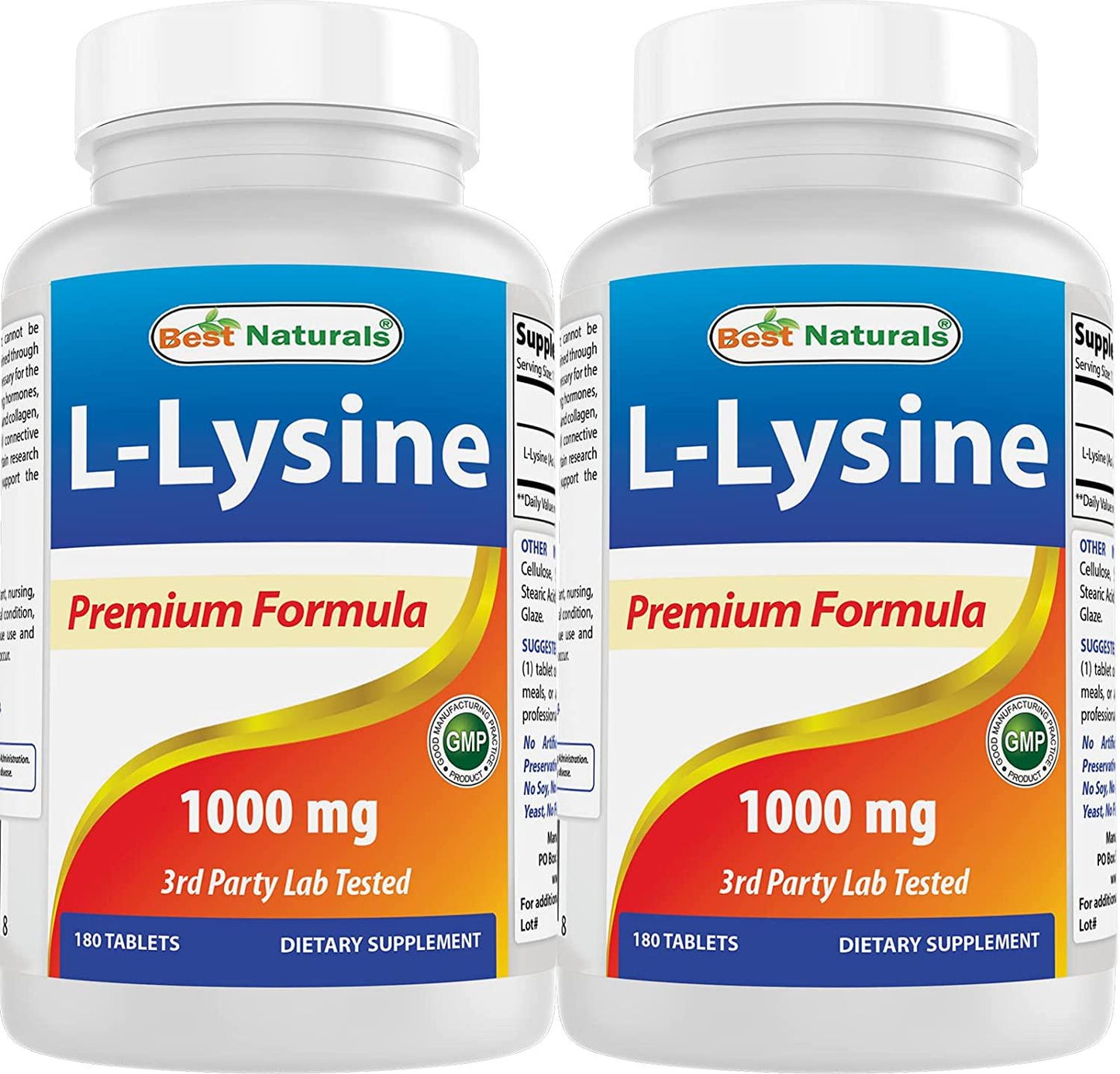 Best Naturals L-Lysine 1000mg 180 Tablets (180 Count (Pack of 2))