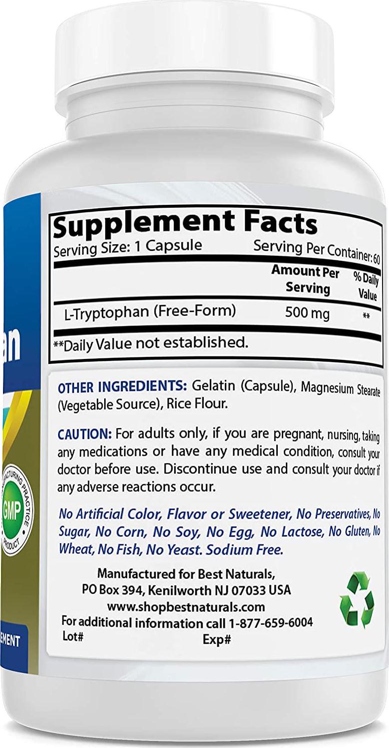 Best Naturals L-Tryptophan 500 mg 60 Capsules