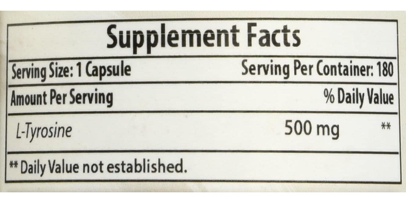 Best Naturals L-Tyrosine 500 Mg 180 Capsules - Supports Mental Alertness, Energy, Focus, Healthy Glandular Function and Balance