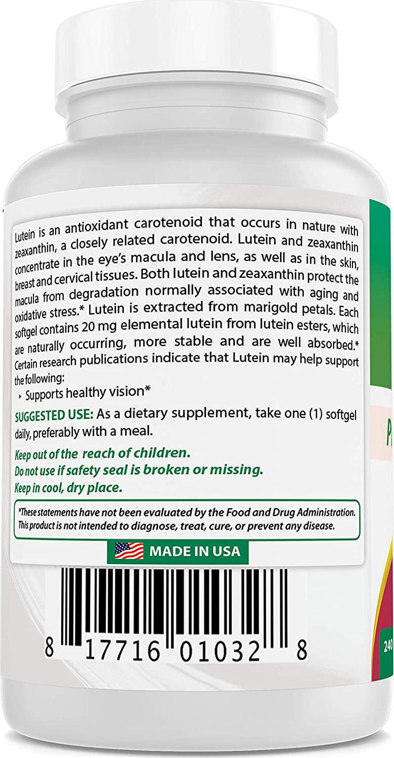 Best Naturals Lutein 20mg With Zeaxanthin, 240 Count