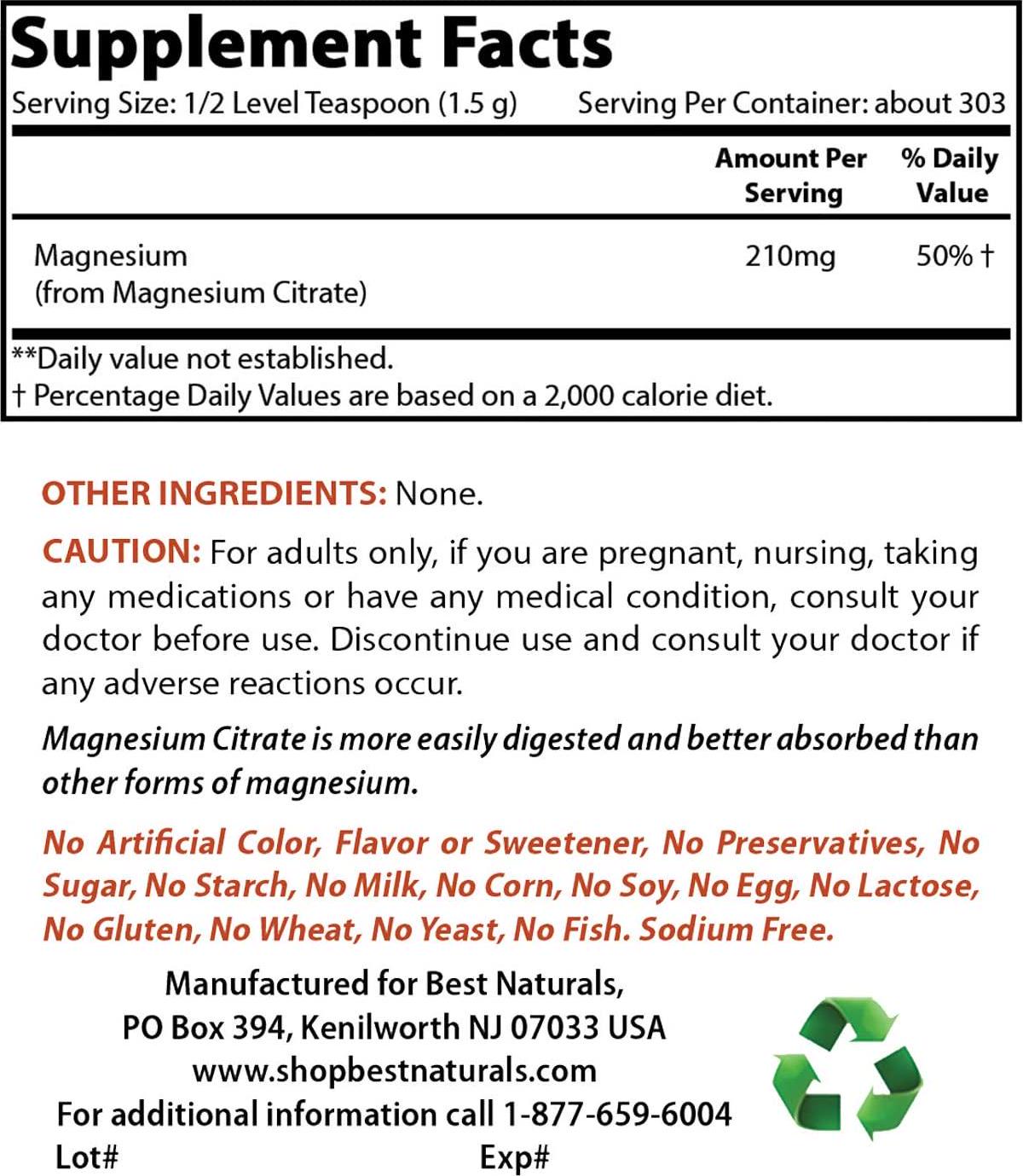 Best Naturals Magnesium Citrate Powder 1 Pound