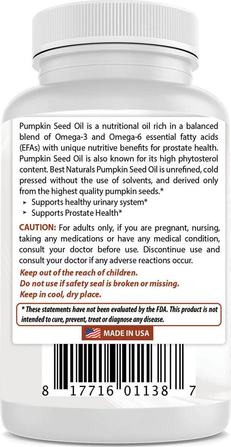 Best Naturals Pumpkin Seed Oil Capsules, 1000 mg, 180 Count