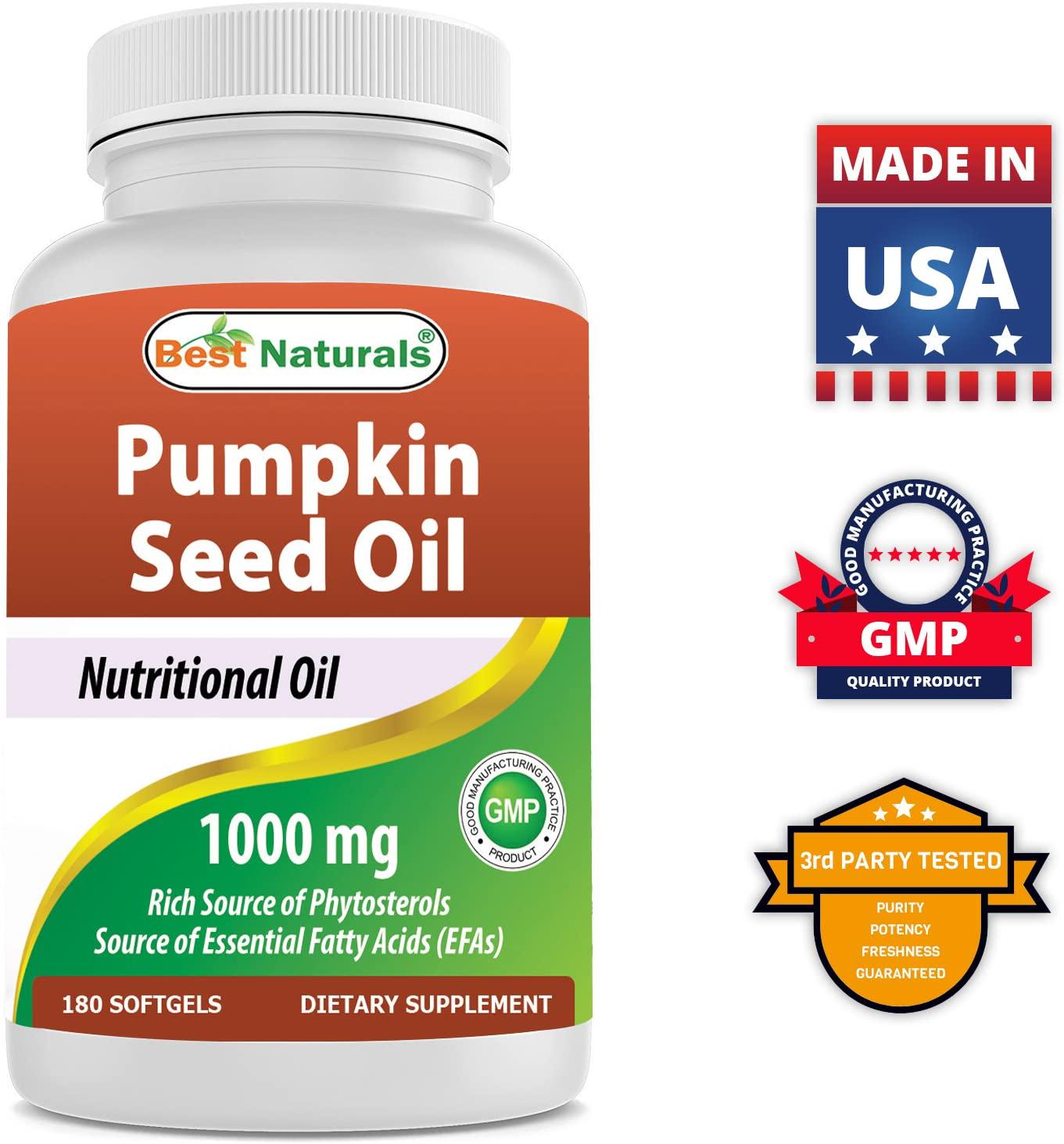 Best Naturals Pumpkin Seed Oil Capsules, 1000 mg, 180 Count