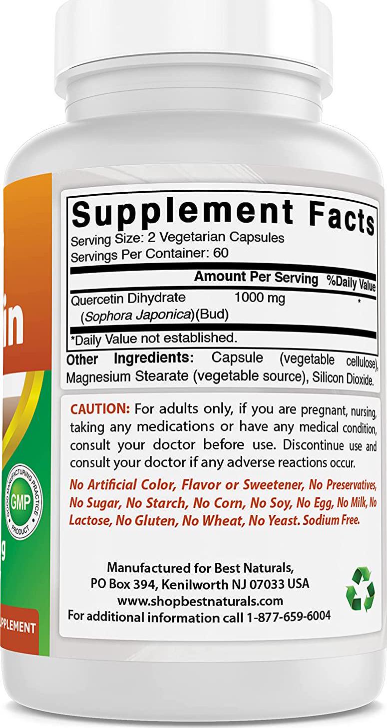 Best Naturals Quercetin 1000 mg/Serving 120 Veggie Capsules (120 Count (Pack of 1))