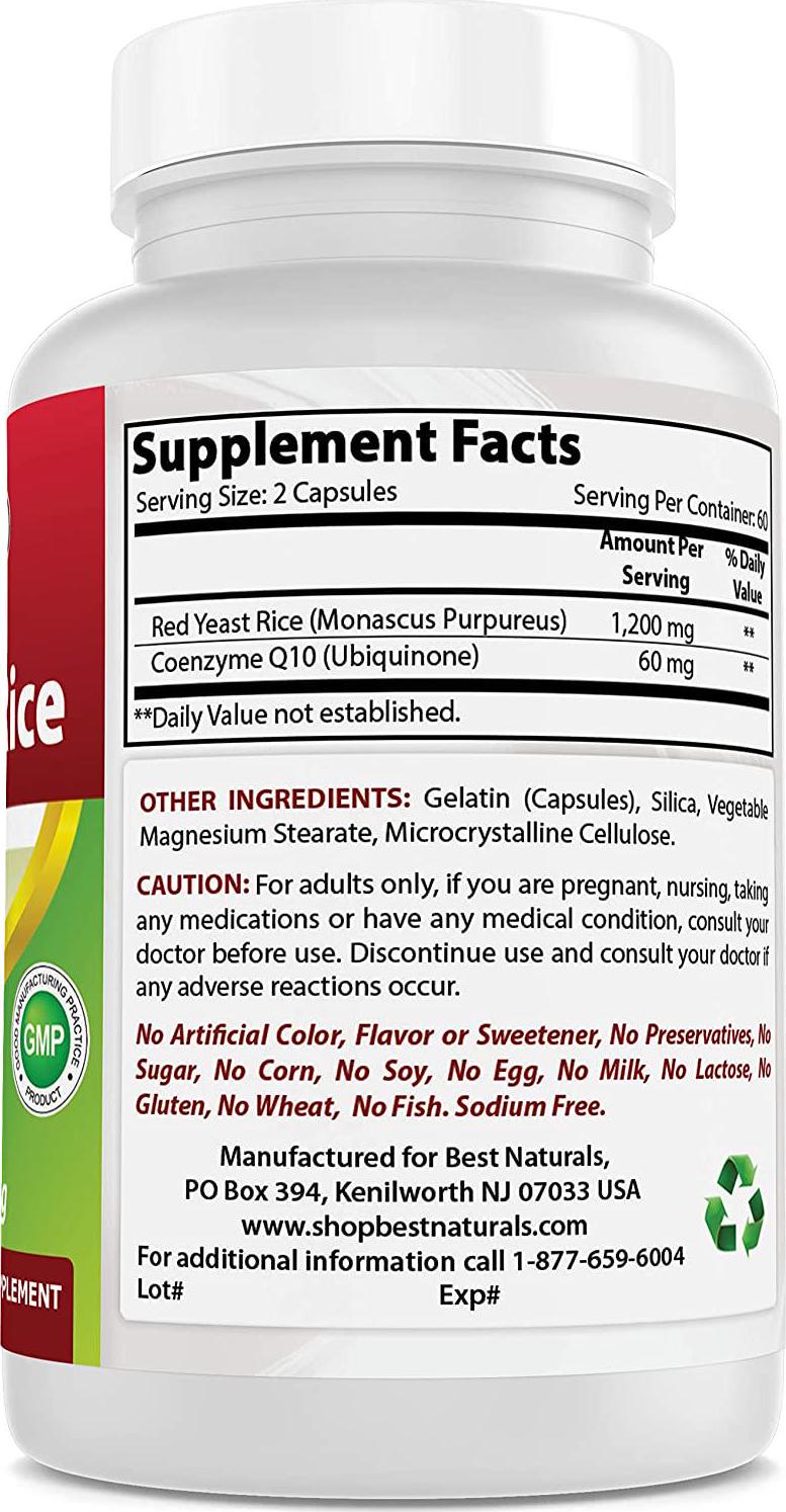 Best Naturals Red Yeast Rice with CoQ10, 120 Capsules - Cardiovascular formula contains 600 mg of Red Yeast Rice ans 30 mg of CoQ10